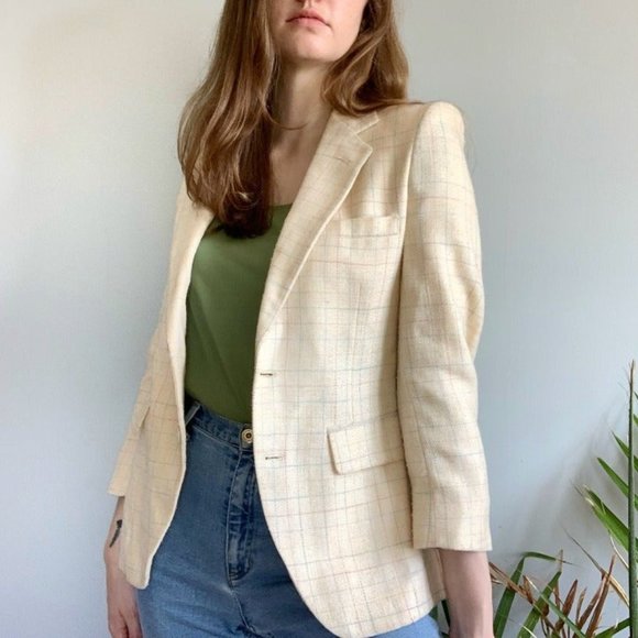 Christian Dior light tan plaid blazer wool blazer